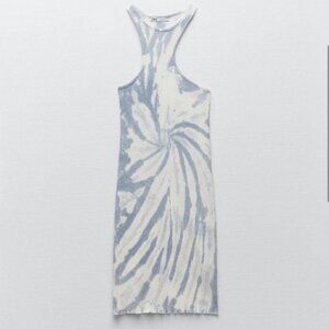 Zara Tie Dye Women's Ribbed Bodycon Dress in Blue White Summer Party Size Medium